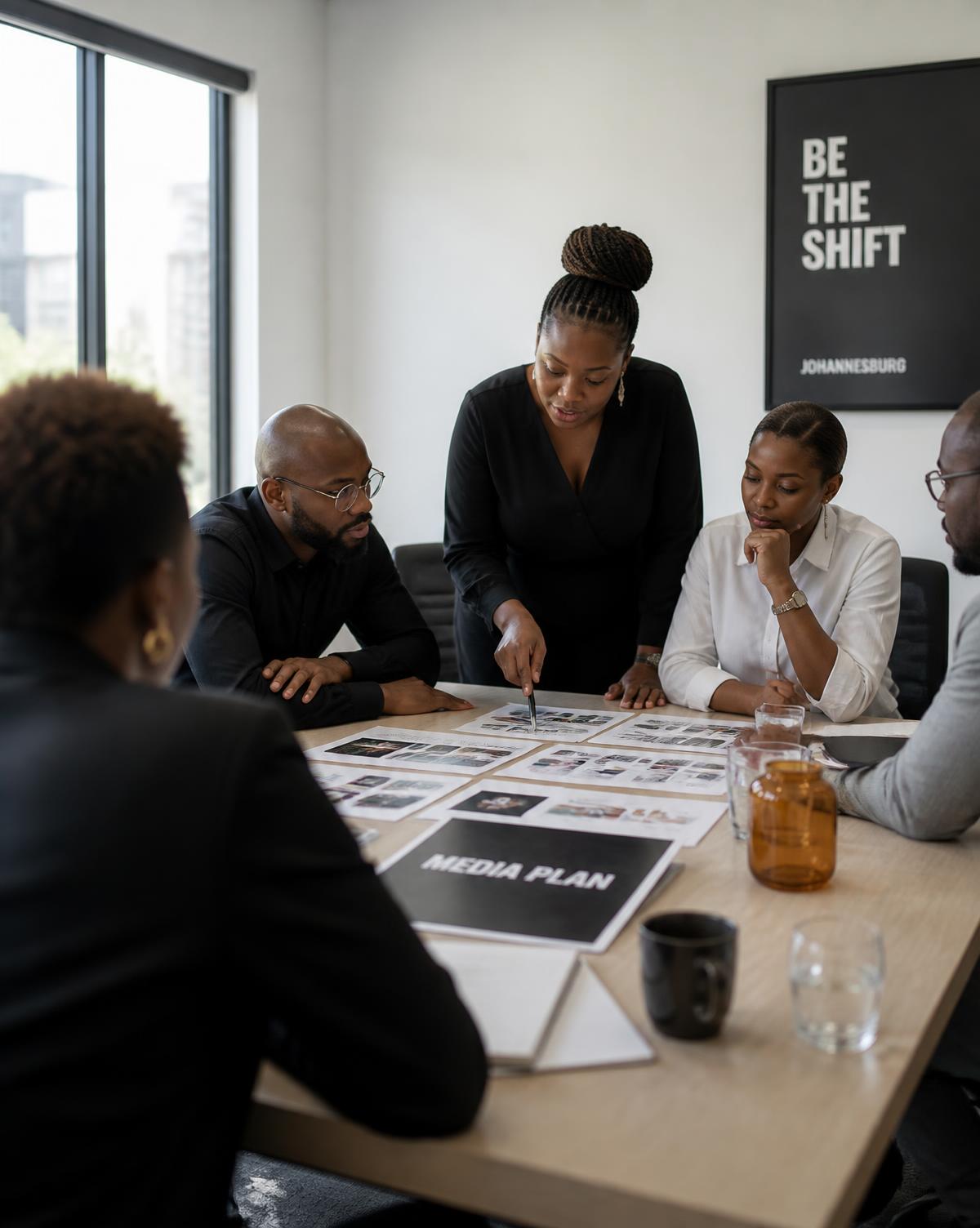 Communications consultants reviewing a media plan